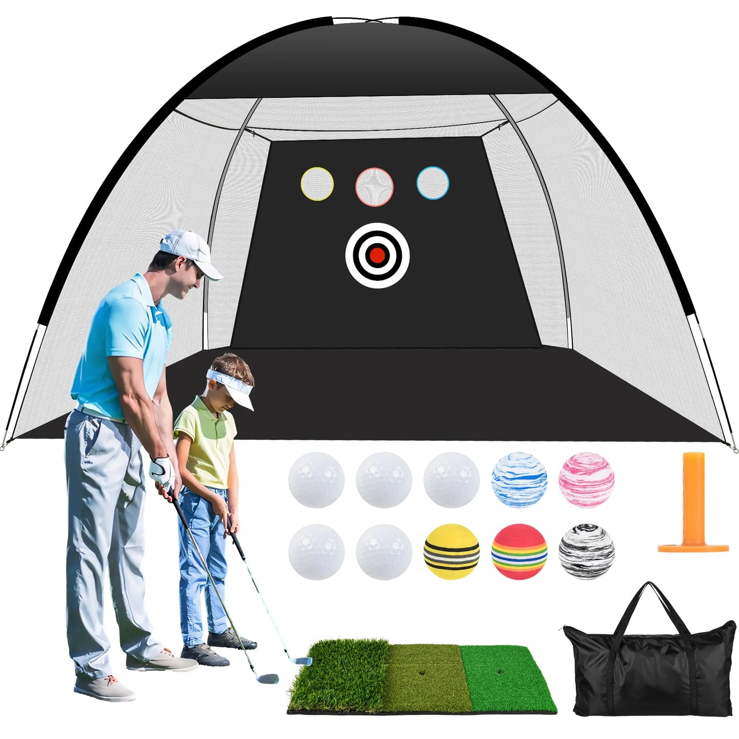 Golf Practice Net 10x7ft – Complete Home Training Set with Turf Mat, Impact Target & Accessories