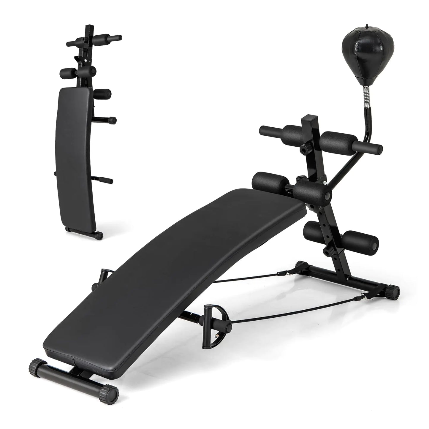 ToolsEmpire 6-in-1 Foldable Sit-Up Bench with Speed Ball & Resistance Bands | Full Body Home Gym Trainer