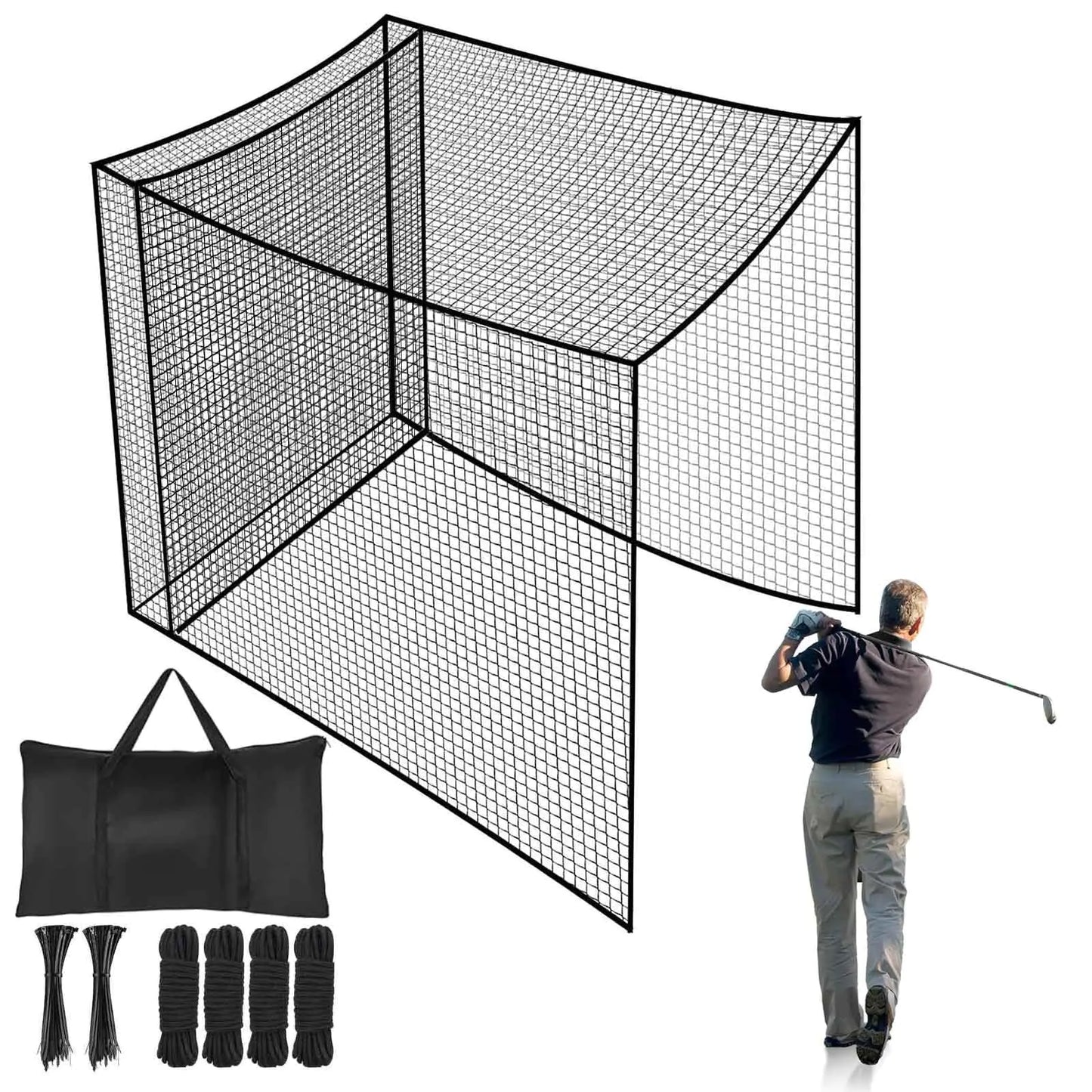 LalaKoo Golf Batting Cage Net – 10ft x 10ft Practice Net with Extra Striking Net (Frame Not Included)