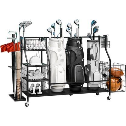 Golf Bag Organizer Rack – Heavy-Duty Storage Stand with Wheels