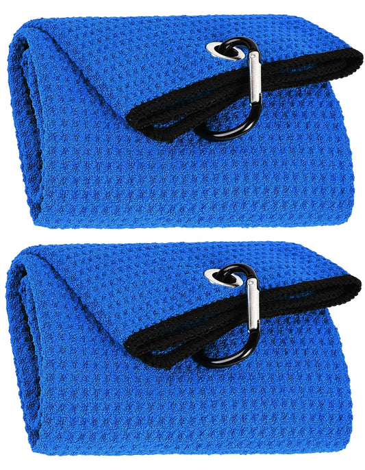 2-Pack Pro Microfiber Golf Towels – Waffle Weave with Heavy-Duty Carabiner (Sapphire Blue)