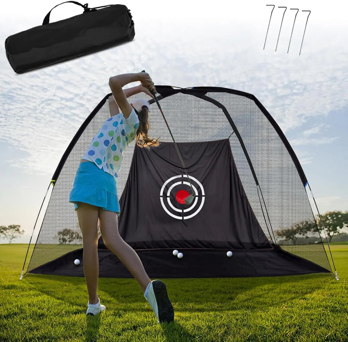 Premium Golf Practice Hitting Net – 10×6×7 FT Backyard Swing Trainer with Target Sheet – Durable Nylon Golf Training Net for Home or Outdoor