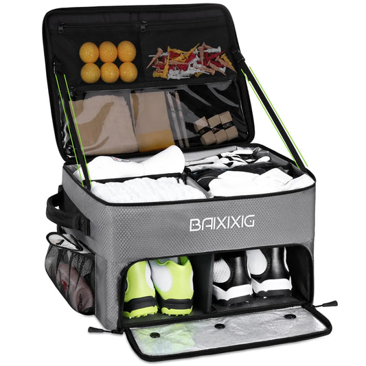 2-Layer Golf Trunk Organizer – Waterproof Car Golf Locker with Ventilated Shoe Compartment & Multi-Pocket Storage (Gray)