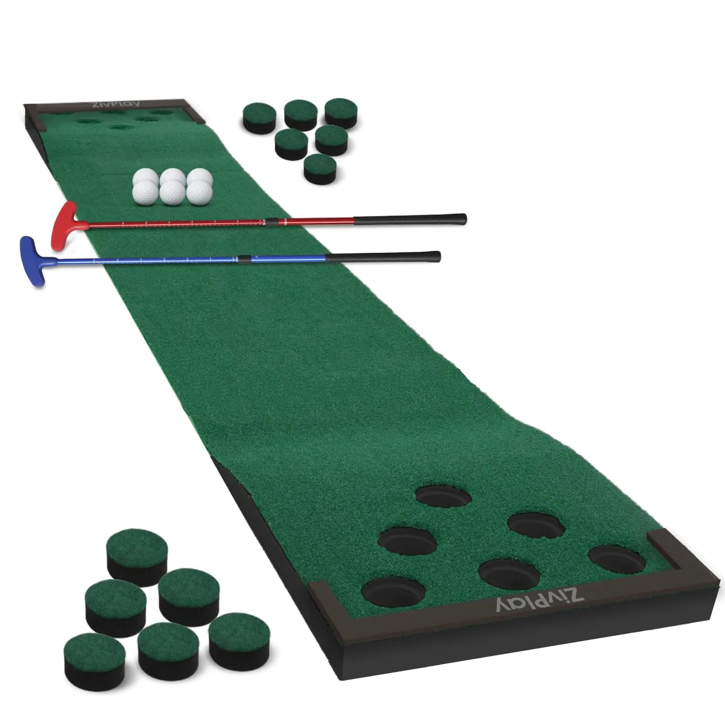 Golf Pong Putting Game – 11ft Putting Mat Set with Putters & Balls | Indoor & Outdoor Golf Party Game