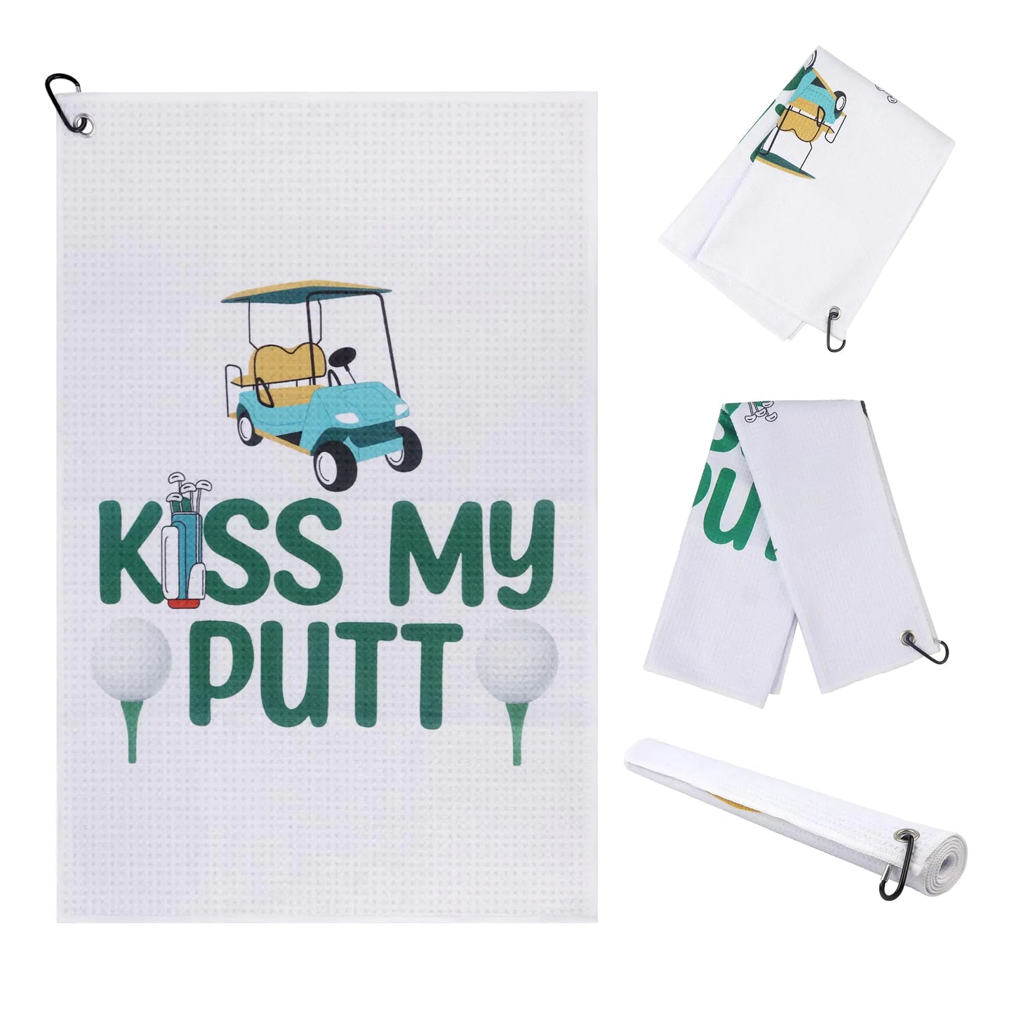 “Kiss My Putt – Funny Golf Towel with Clip | Premium Waffle Microfiber | Perfect Gift for Golfers”