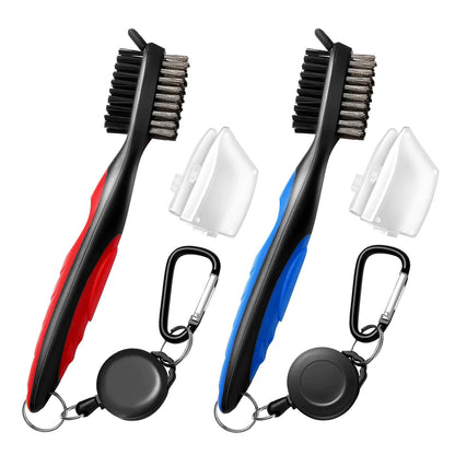 2-Pack Professional Golf Club Brush & Groove Cleaner – Retractable Zip-Line & Carabiner