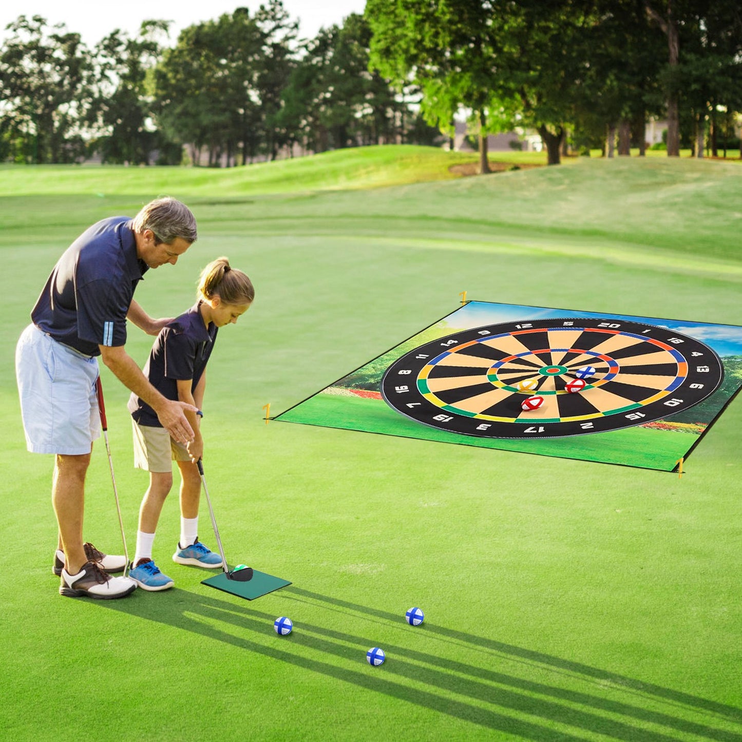 Sportiva Golf Chipping Dart Game Set – Sticky Balls, Hanging Mat & Outdoor Stakes