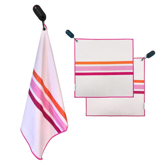 Sportiva Magnetic Golf Towel – 18x18" Premium Waffle Microfiber with Strong Magnet & Clip (Pink Stripe)
