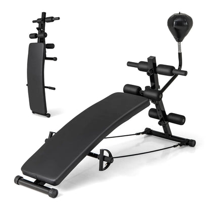 ToolsEmpire 6-in-1 Foldable Sit-Up Bench with Speed Ball & Resistance Bands | Full Body Home Gym Trainer